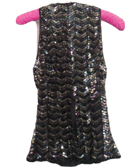 Sequined Silk Tank Top Brown Iridescent Beaded M - Picture 9 of 11
